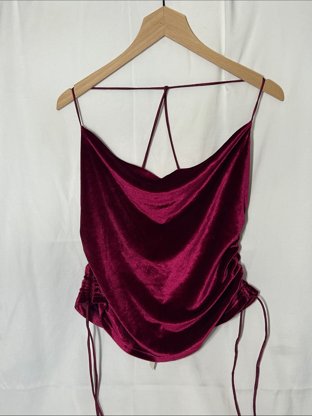 She + Sky Burgundy Velvet Cowl Tank with Side Ruching
